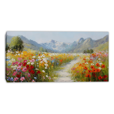 Mountain Path Wildflowers Wrapped Canvas Wall Art