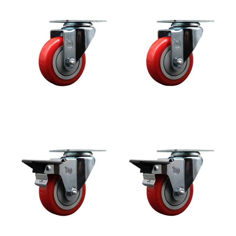 Ensemble de roulettes 4 pièces avec roulettes et 4 freins Posi, Rouge