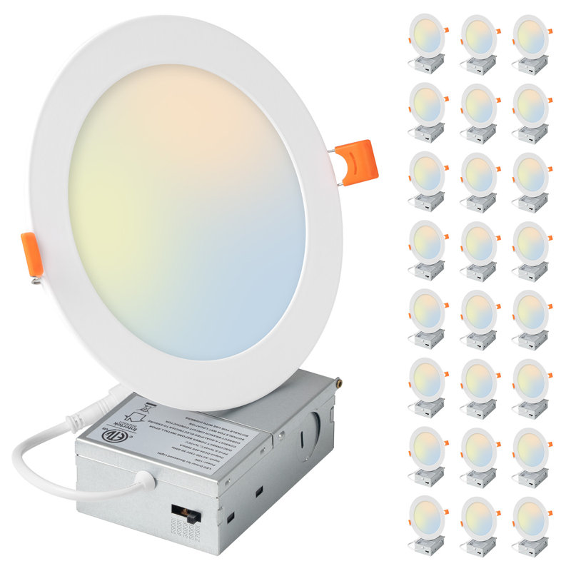 Paquet de 24, 6 po Luminaire encastré ultra-mince à DEL 5cct avec boîte de jonction, garniture d'éclairage encastré à DEL à intensité variable