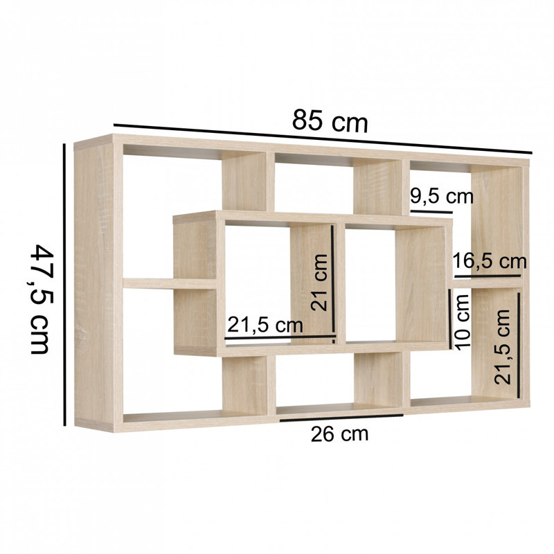 Tiffany Floating Shelf, 52.5cm H x 85cm W x 16cm D, Sonoma Oak