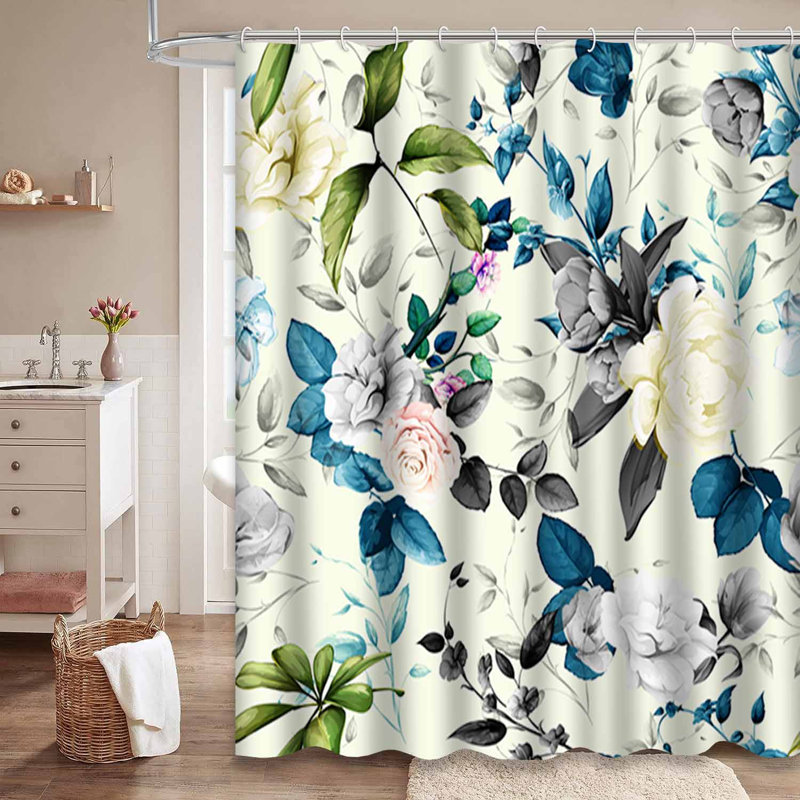 Rideau de douche sans couture à motif floral avec 12 crochets, L 72 po x l 72 po