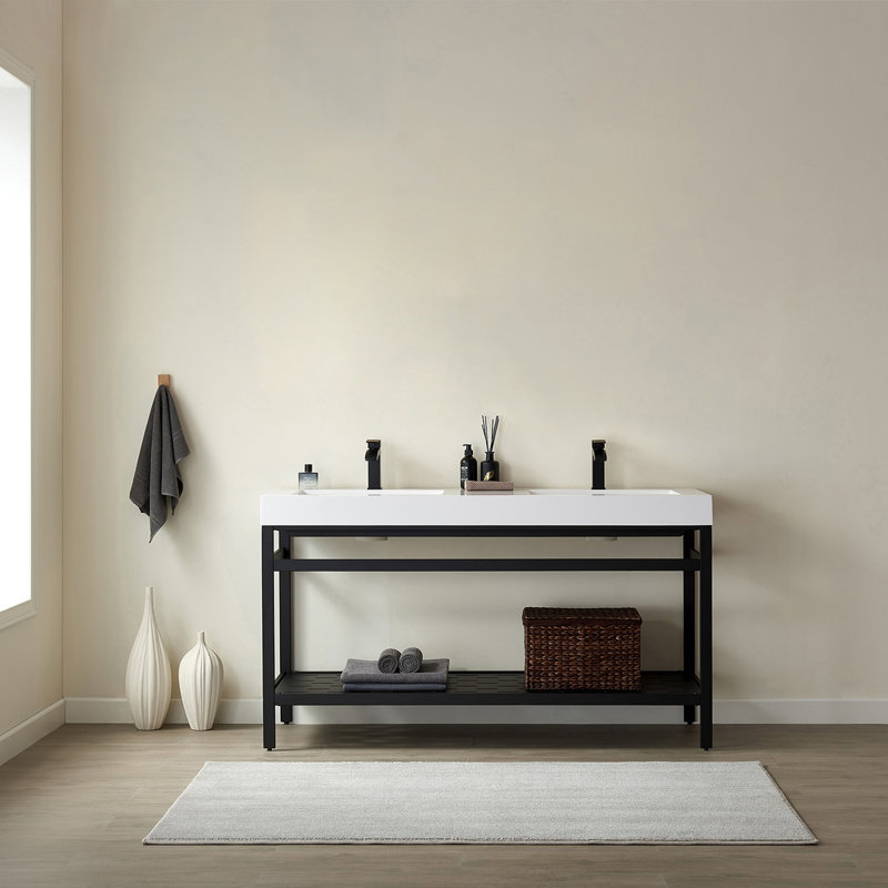 Ensemble de meuble-lavabo 60 po Waite, Blanc, Noir mat / blanc, Double