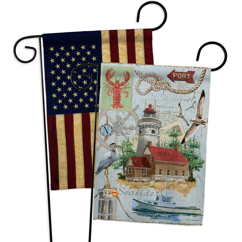 Ensemble de drapeaux de jardin 2 faces h 18,5 po x l 13 po seaside lighthouse