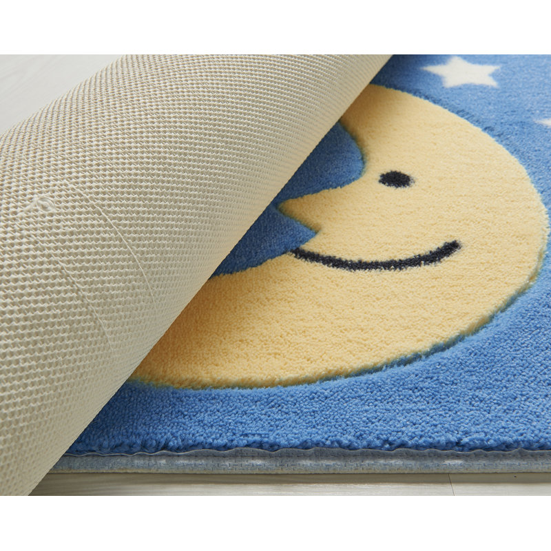 Tapis bleu / blanc tissé à la machine rectangulaire 3 pi 3 po x 4 pi 11 po Guernon