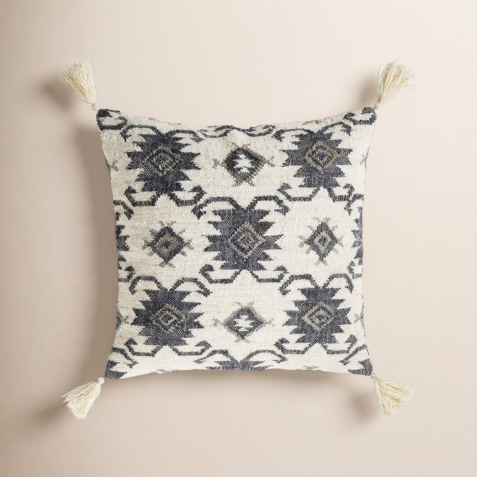 Peridan Tassels Jute / Sisal Throw Pillow, 20" x 20", Down