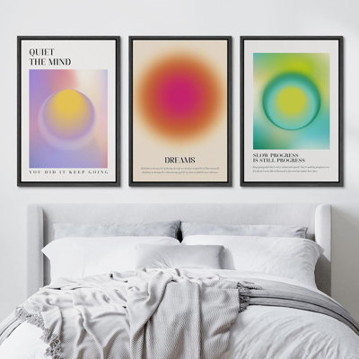 Abstract Vibrant Color Blocks Quiet The Mind, Dreams, Progress - Vibrant Poster Colorful Framed On Canvas 3 Pieces Print Wall Art