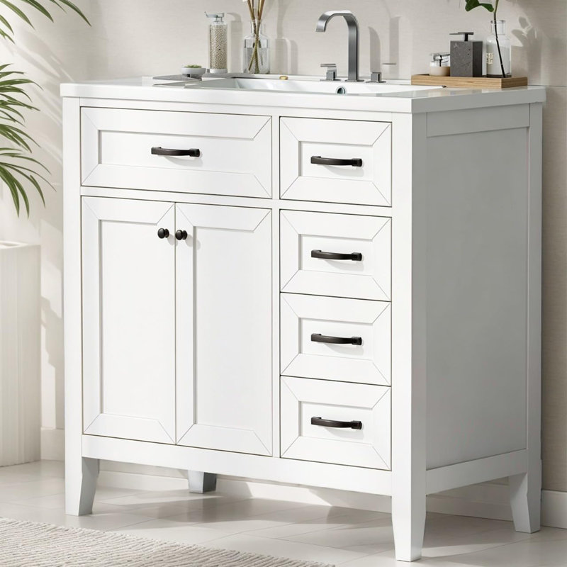 White Bathroom Cabinet With Drawers, White