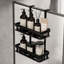 Serviteur de douche noir à deux niveaux au-dessus de la porte: adhésif non marquant - aucun dommage au mur - rangement efficace pour les articles de toilette dans les salles de bain compactes.