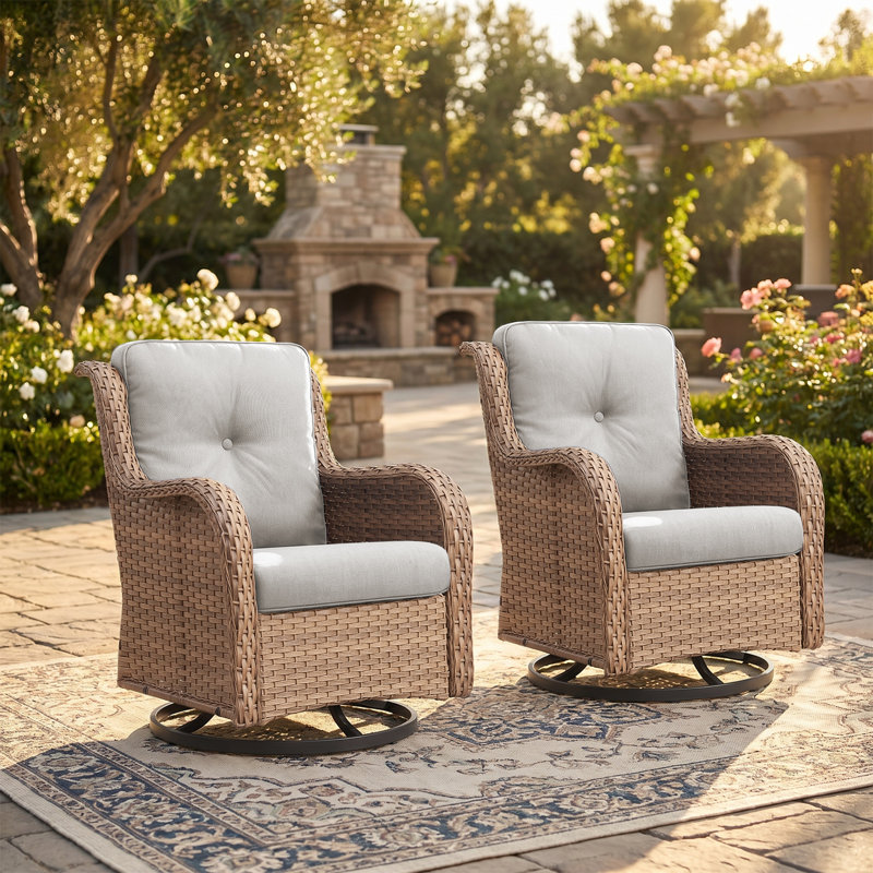 Swivel and sliding wicker patio chairs, Jaune, Beige