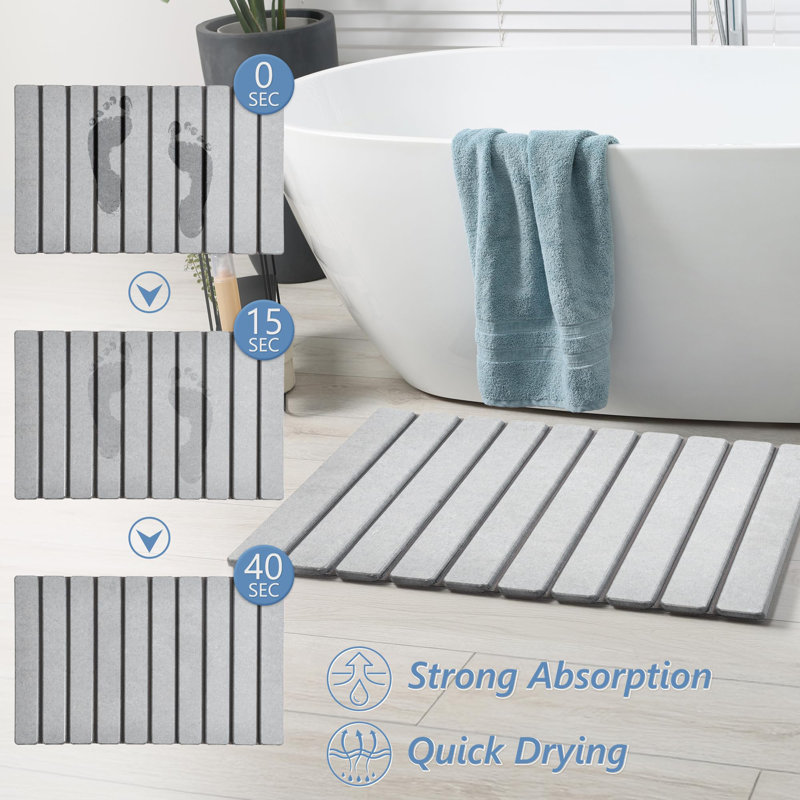 Tapis de bain pliant en pierre, terre à diatomes à séchage rapide, base antidérapante, tapis de séchage rapide 23,6 po x 15,5 po