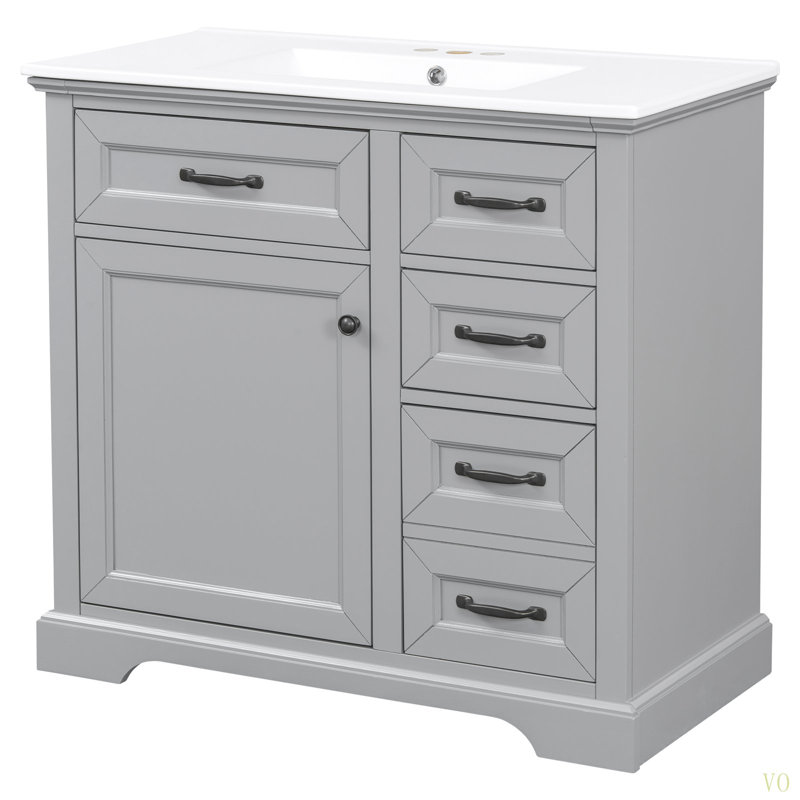 Meuble-lavabo 36 po avec lavabo, lavabo en céramique, 2 tiroirs basculants, charnières de porte à fermeture en douceur