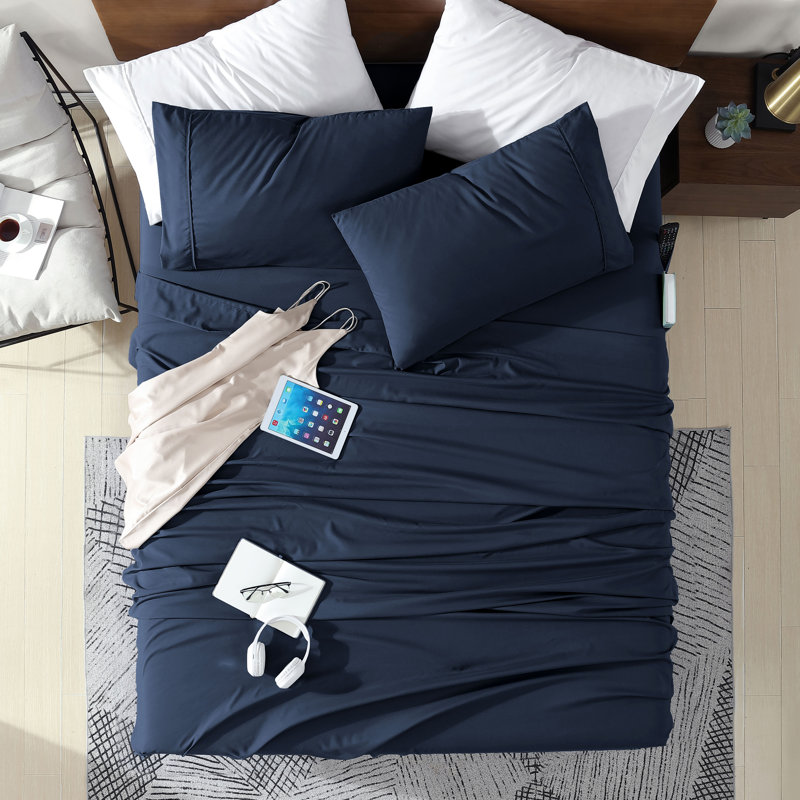 Ensemble de draps 4 pièces Swift Home Smart, Ensemble de draps pour lit double, Marine