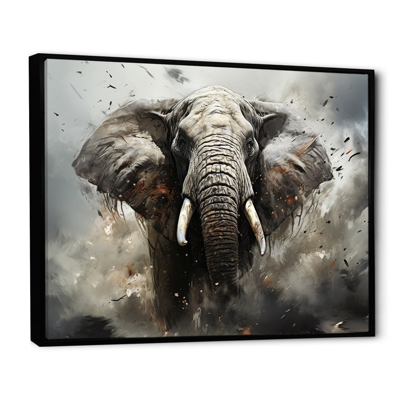 «Elephant Symphony Stampede II», reproduction sur toile, Cadre flottant noir, H 16 po x l 32 po x P 1 po