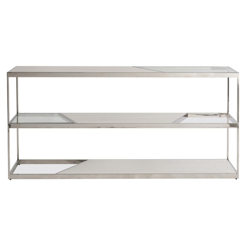 Beige and Silver Rectangular Transitional Console Table with Storage