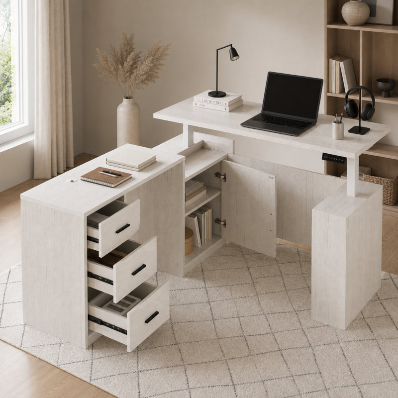 63'' W L-Shaped Electric Height Adjustable Desk