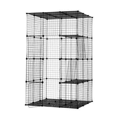 Cage pour chat à 3 fils avec 4 portes, 3 échelles et plateformes de rampe, grand parc de chenil avec 4 échelles de plateforme noires, parc pour chat polyvalent,