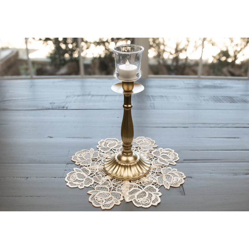 Ensemble de napperon et plateau de table Beige Rose, Rond 11 po