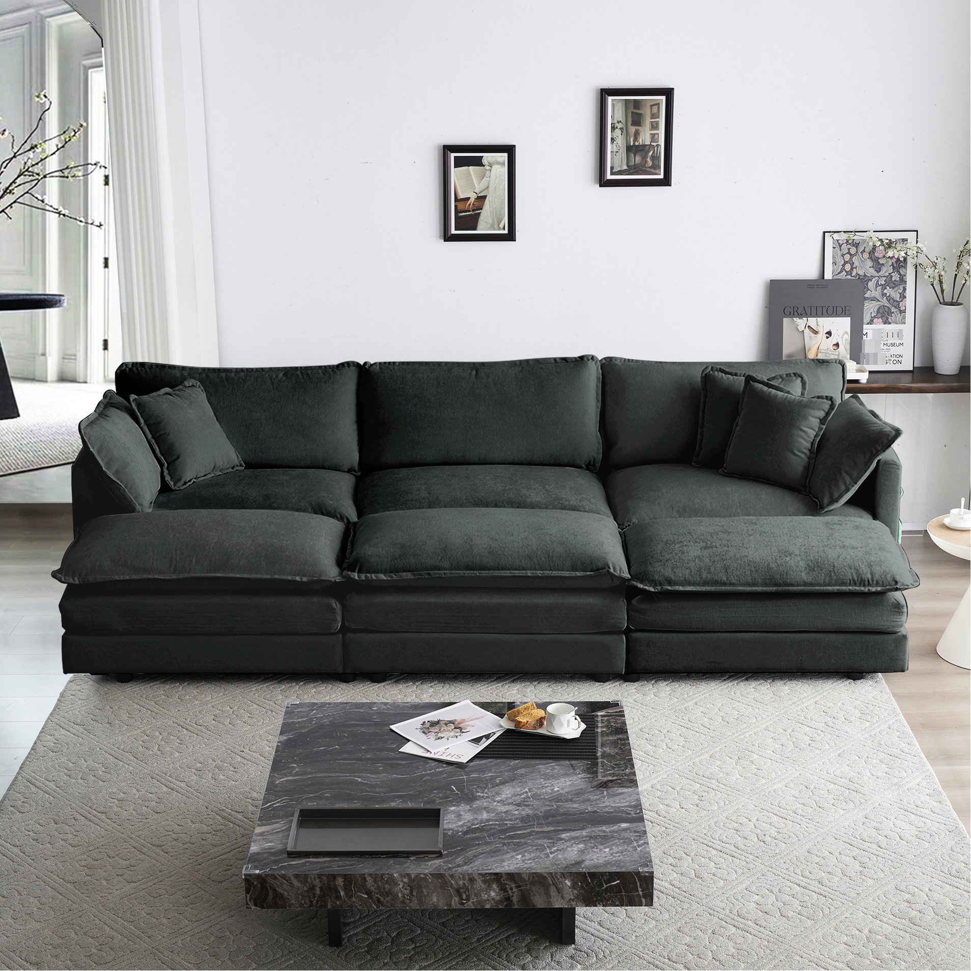 Hokku Designs U Shaped Sectional With 3 Ottomans - Chenille, Sponge ...