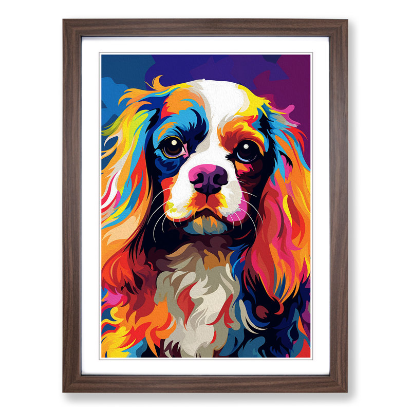 Cavalier King Charles Spaniel Pop - Single Picture Frame Print on Wood, Walnut Framed, 34cm H x 25cm W x 2cm D