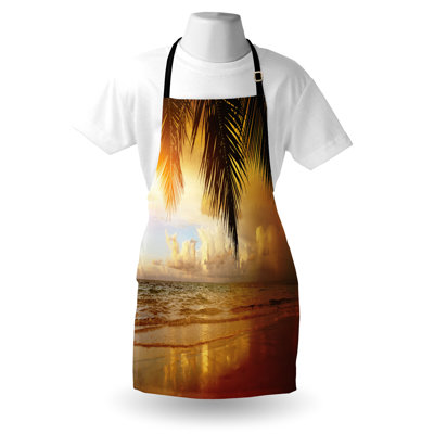 East Urban Home Beach Apron Unisex Sunset Caribbean Palms Adult Size Dark Orange Pale Blue