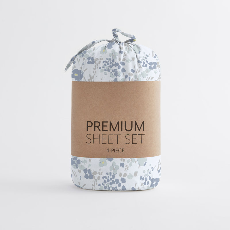 Queen Light Blue Floral Microfiber Deep Pocket Sheet Set