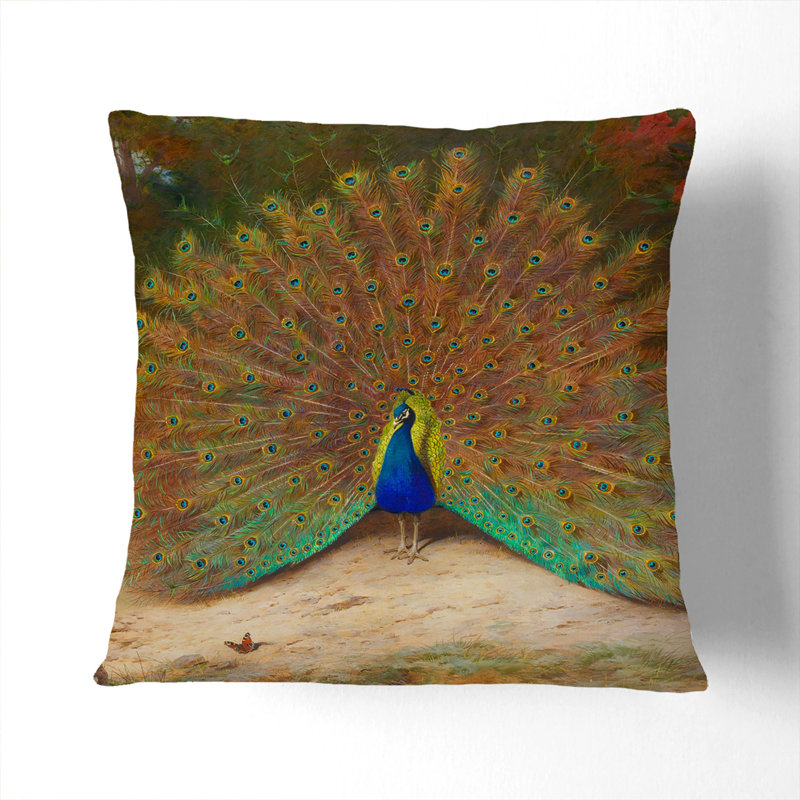 Peacock By Archibald Thorburn Square Throw Cushion, Black, 40cm H x 40cm W x 15cm D