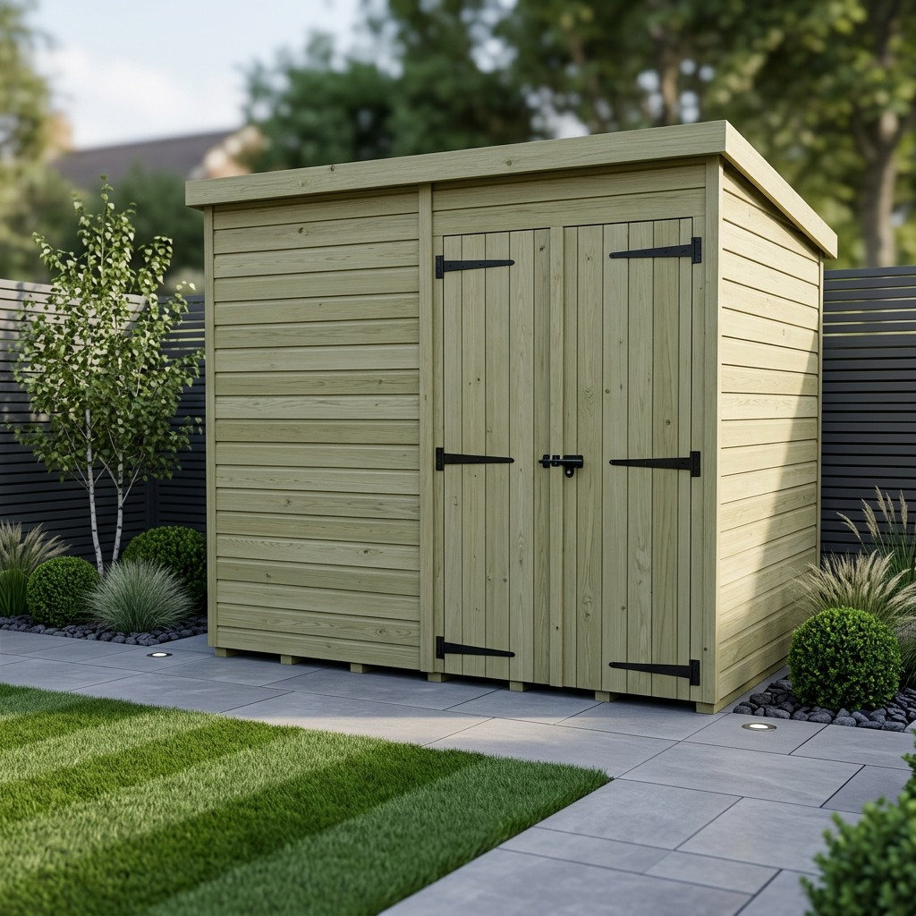Total Sheds 11ft x 8ft Pent Garden Shed - Double Door - No Windows - Pressure Treated Timber - UK Manufactured