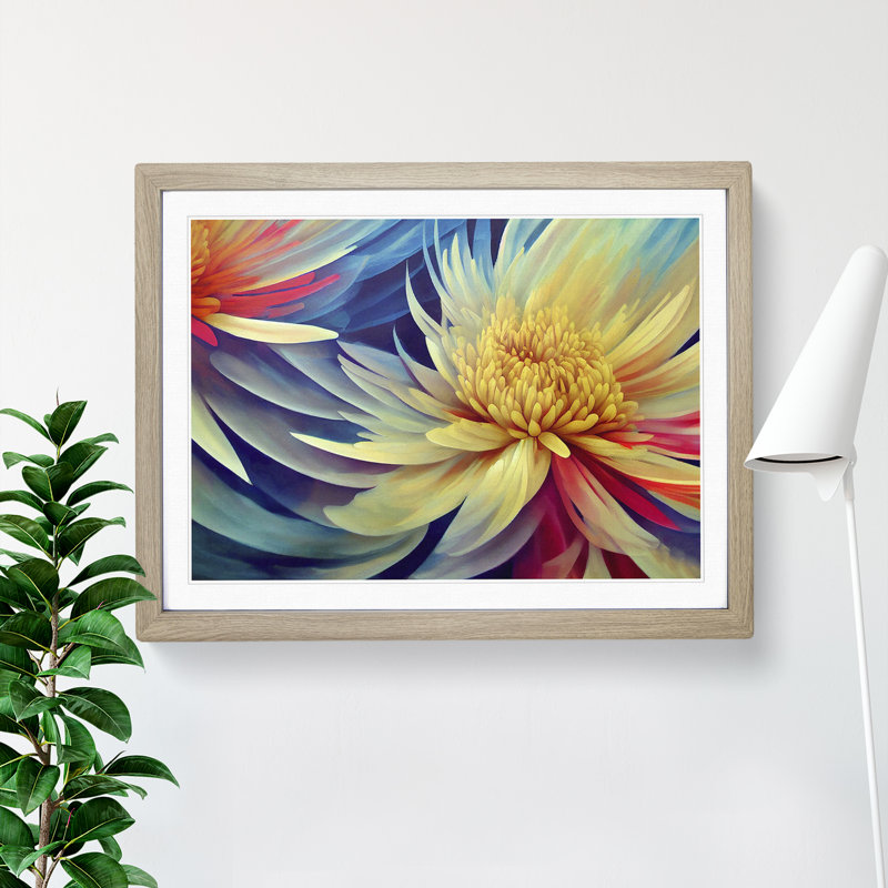 Beauteous Chrysanthemum Flowers - Framed Print, 46cm H x 64cm W x 2cm D, Oak