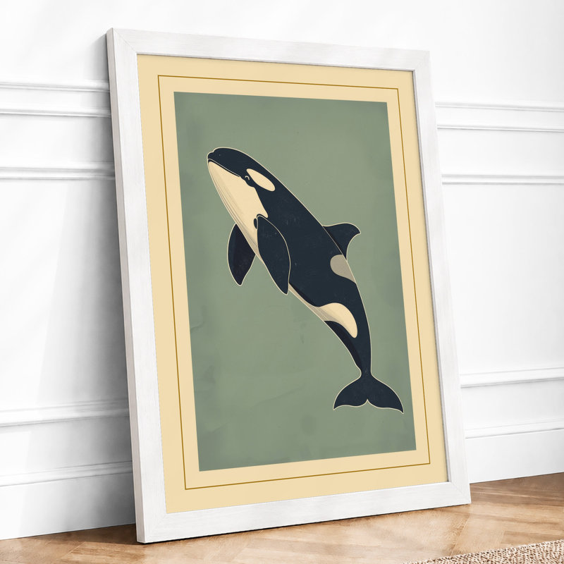 Breaching Whale Coastal - Framed Print, A3 - 42.0 x 29.7 cm, White