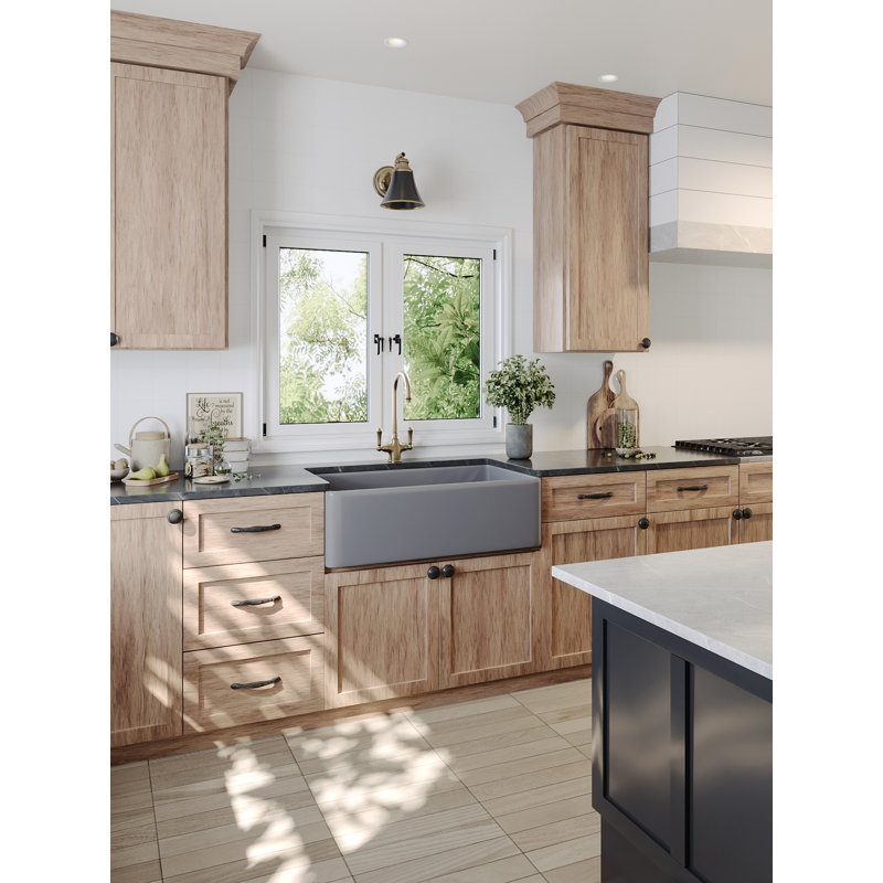 Grove 36" L X 18" W Fireclay Rectangular Single Bowl Farmhouse Kitchen Sink with Grid and Strainer, Gray