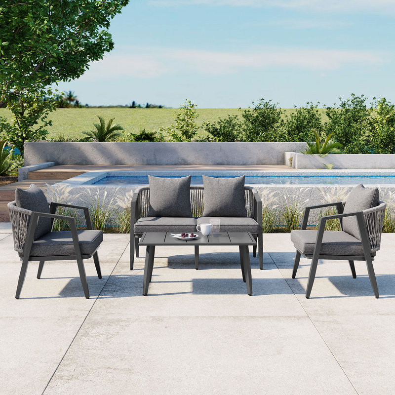Ensemble de 4 chaises d'extérieur modernes, ensemble de meubles de patio durables et confortables pour la cour arrière, les bords de piscine