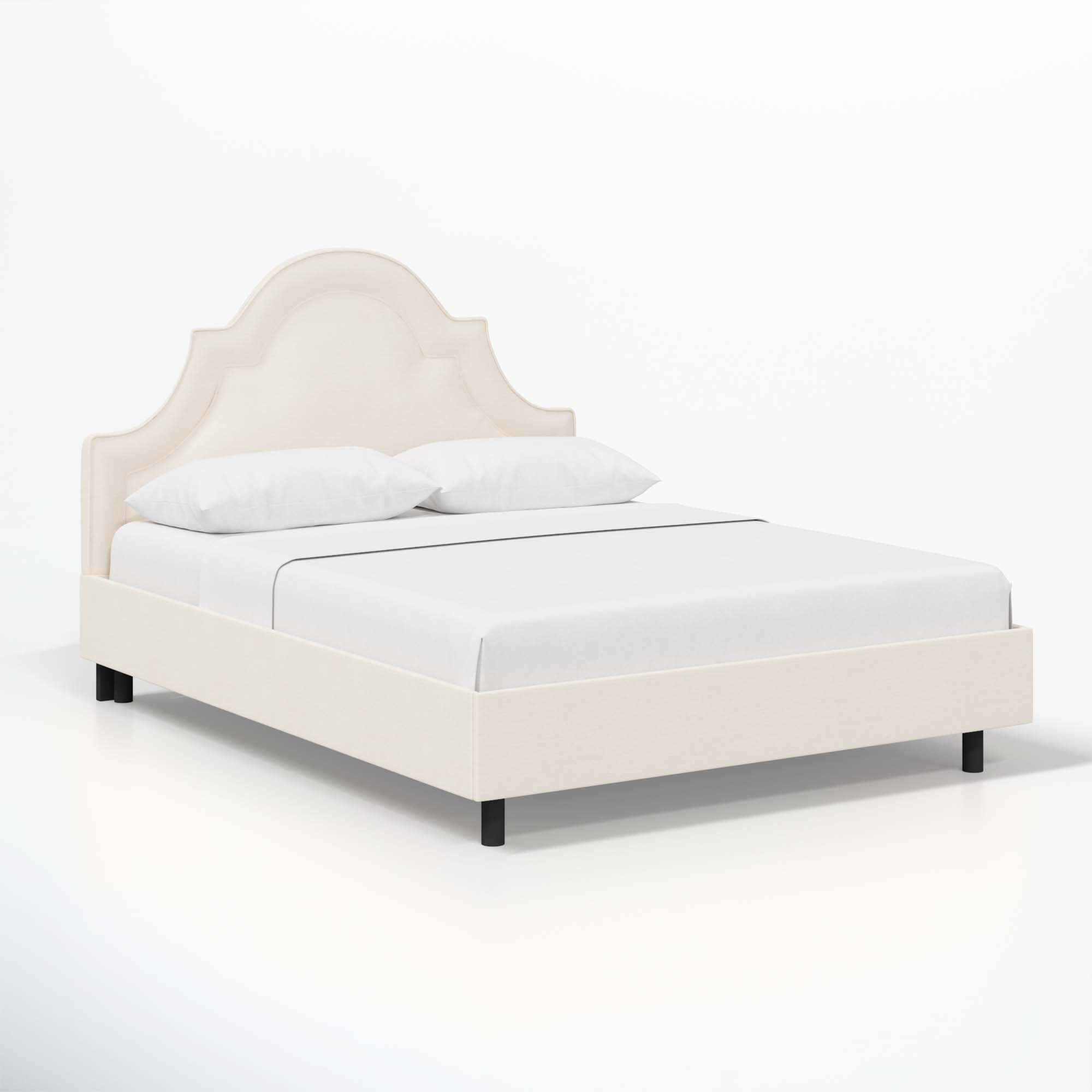 Knipe Upholstered Scalloped Bed, Full, White Performance Twill
