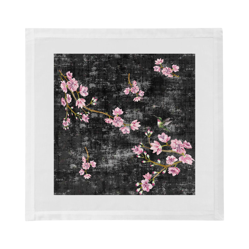 Blossom Fantasia Cotton Sateen Dinner Napkins, Black Pink
