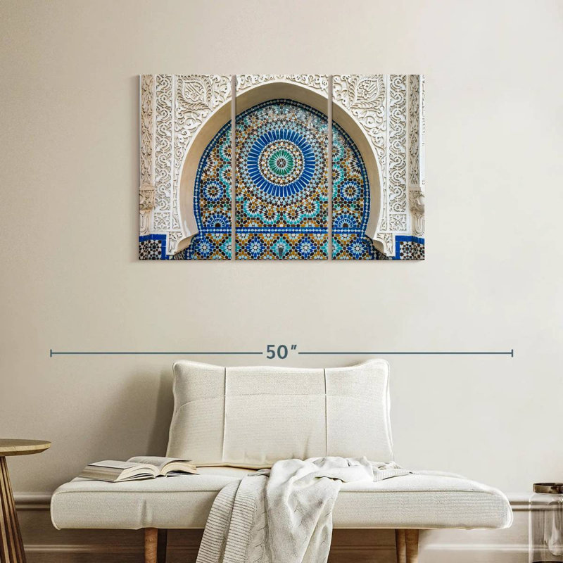 Ensemble de 3 carreaux marocains sur toile, H 38 po x l 24 po x P 1,25 po