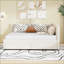 Lit de jour double rembourré en lin avec rangement à 2 tiroirs - Aucun sommier nécessaire, beige pour chambre d'amis-1203014356