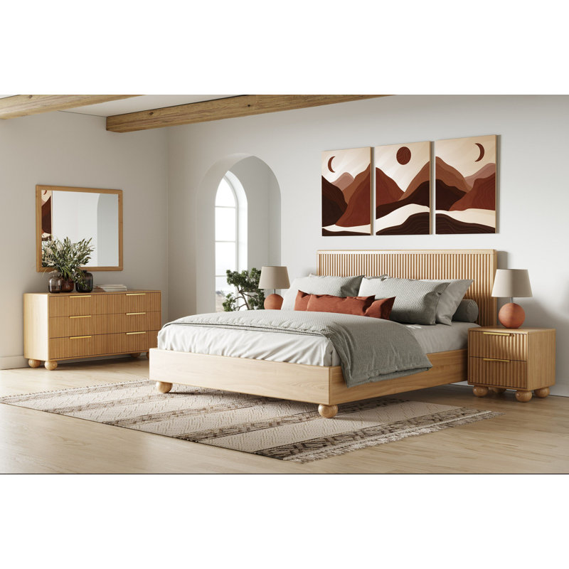 Camila Solid Wood Piece Bedroom Set, Queen, 3 Pcs. Bed, 2 Nighstands