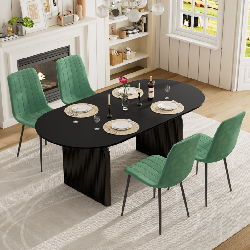 Ensemble de table de salle à manger à double piédestal 70 po avec chaises Velevt, Noir, 5 pièces: table, 4 chaises