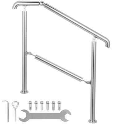 Transitional Stair Handrail 86cm Stainless Steel 1 Piece Silver w/ Install Kit