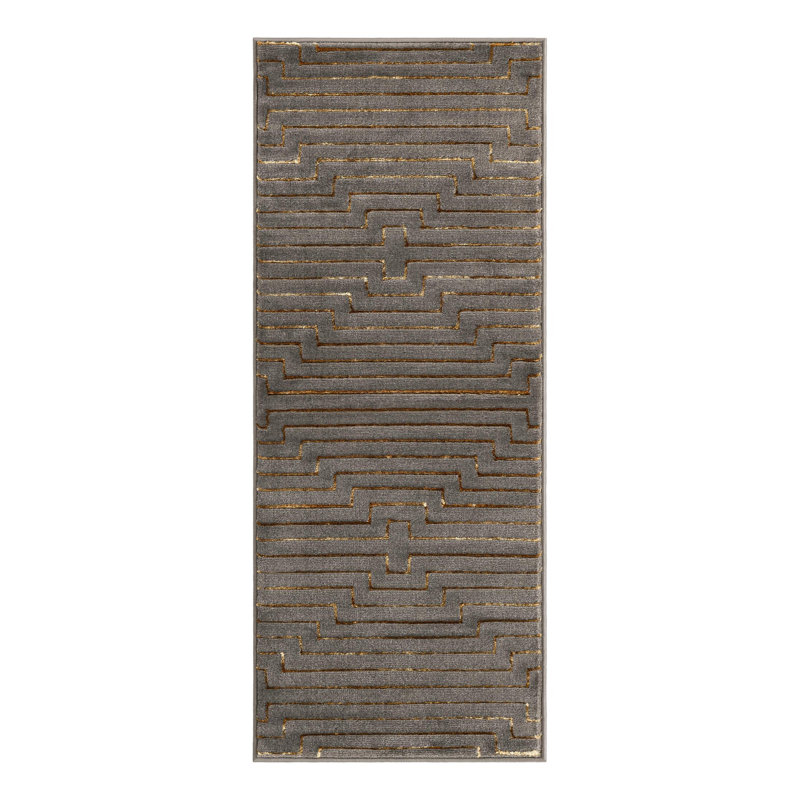 Latitude Run® Mirage Nikica Rug Gray and Gold, Runner 2' x 5'1"