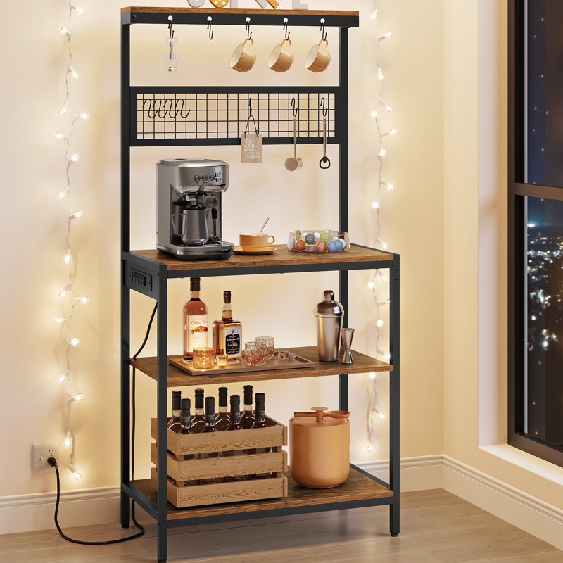 31.5 Inches Coffee Bar Stand With Adjustable Storage Shelf, Rustic Brown/Black