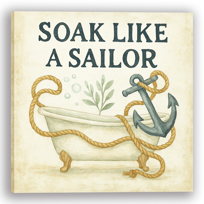 Soak Like a Sailor - art mural sur toile de corde et ancre nautique, H 40 po x l 40 po