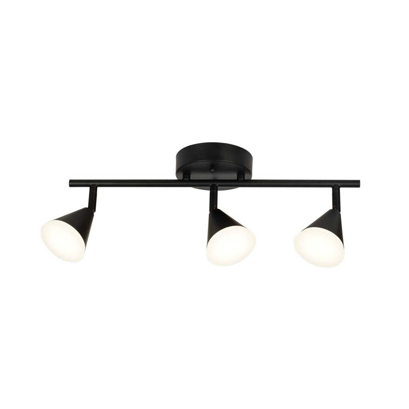 Luminaire sur rail à 3 lumières DEL l 19 po Alsy, noir mat avec abat-jour en acrylique givré