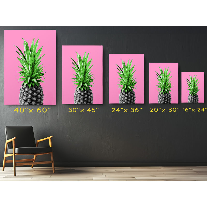 Peinture d'un ananas, reproduction d'art sur toile, H 30 po x l 20 po, Rose et vert