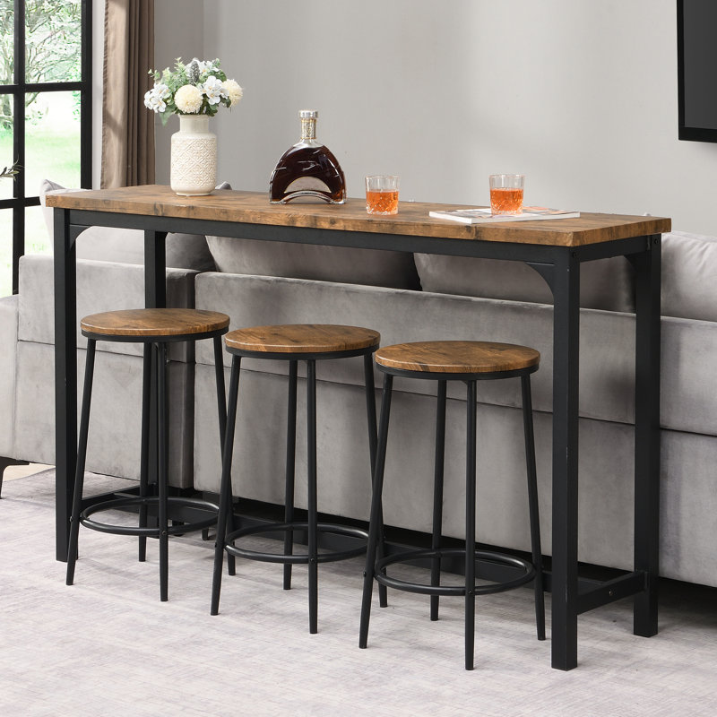 Bar Table & 3 Stools Set Industrial Breakfast Dining Table Kitchen Rustic
