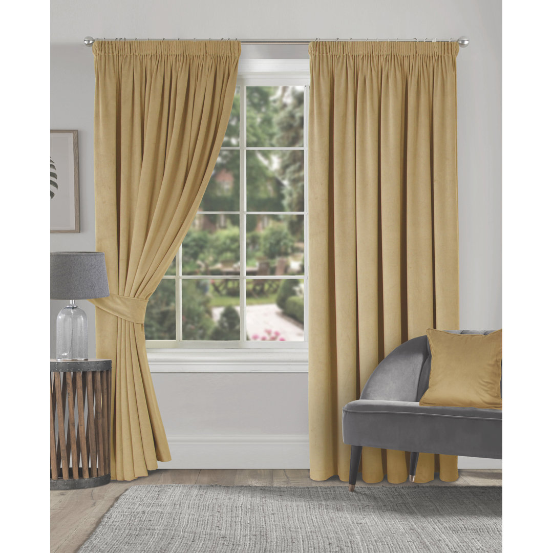 Velour Fully Lined Pencil Pleat Room Darkening Curtains