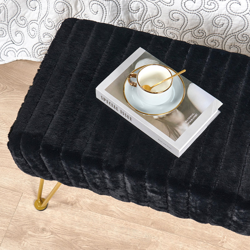 Dariene Faux Fur Upholstered Bench, Jet Black