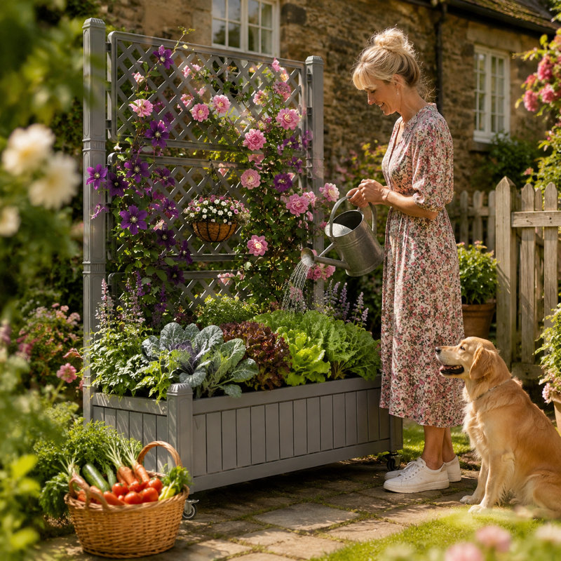Planter Box With Trellis, Grey
