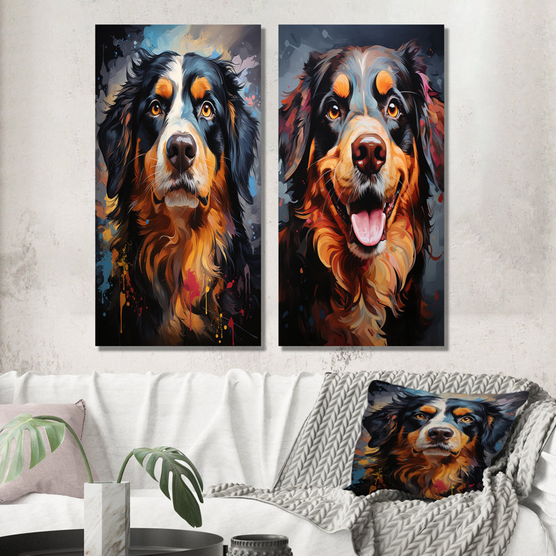 Bernese Mountain Majesty - ensemble de 2 décorations murales chien en métal, H 28 po x l 24 po
