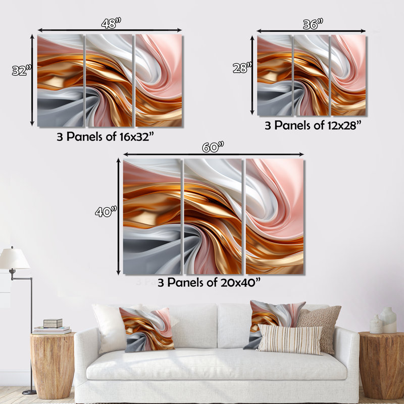 Art liquide en mouvement en rose doré et bleu I - ensemble de reproductions d'art sur toile abstraites