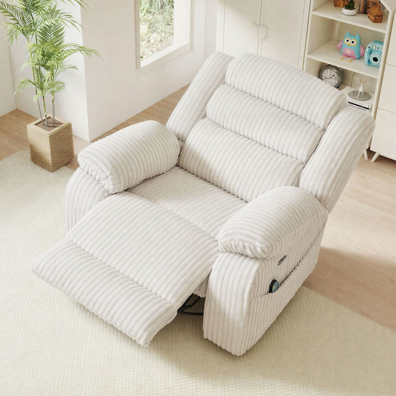 42" Wide Modern Soft Power Swivel Rocking Recliner with Heat Massage, USB & Type-C Charging, White